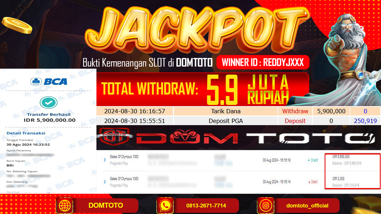 JACKPOT MENANG OLYMPUS 1000 30 AGUSTUS 2024